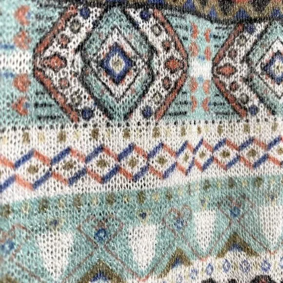 Oddy Striped Long Raglan Sleeve Sweater Top Pullover Geometric Green White - Picture 7 of 11